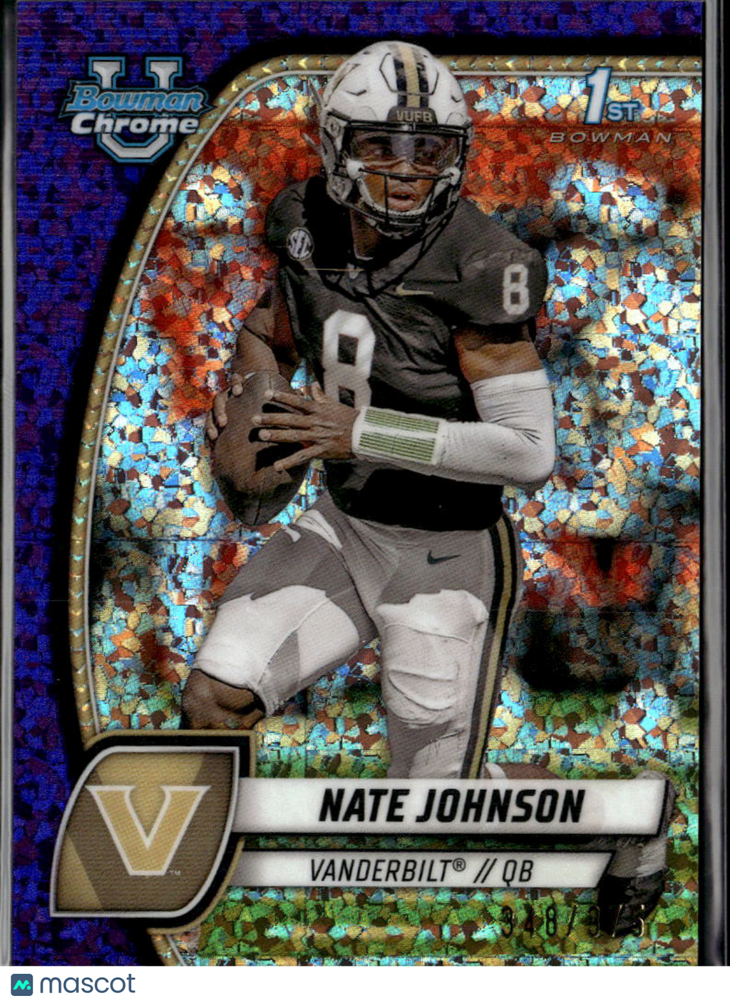 Nate Johnson 2024 Bowman Chrome 1st Purple Refractor /375 Vanderbilt Commodores