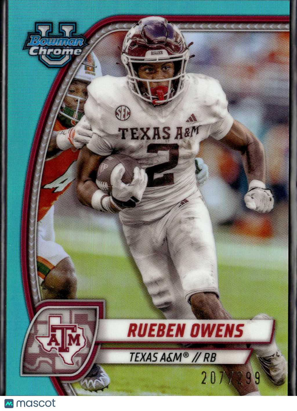 Rueben Owens 2024 Bowman Chrome Aqua Refractor /299 Texas A&M Aggies