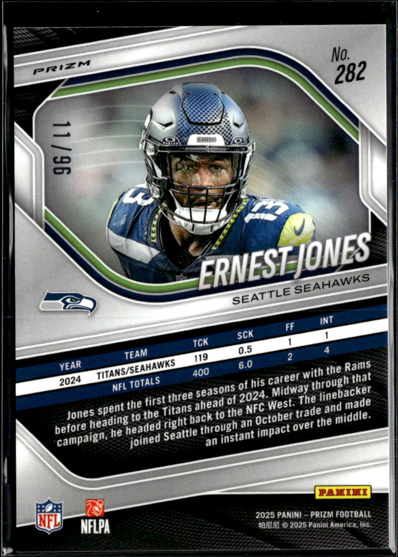 Ernest Jones 2025 Prizm Blue Sparkle 11/96 Seattle Seahawks