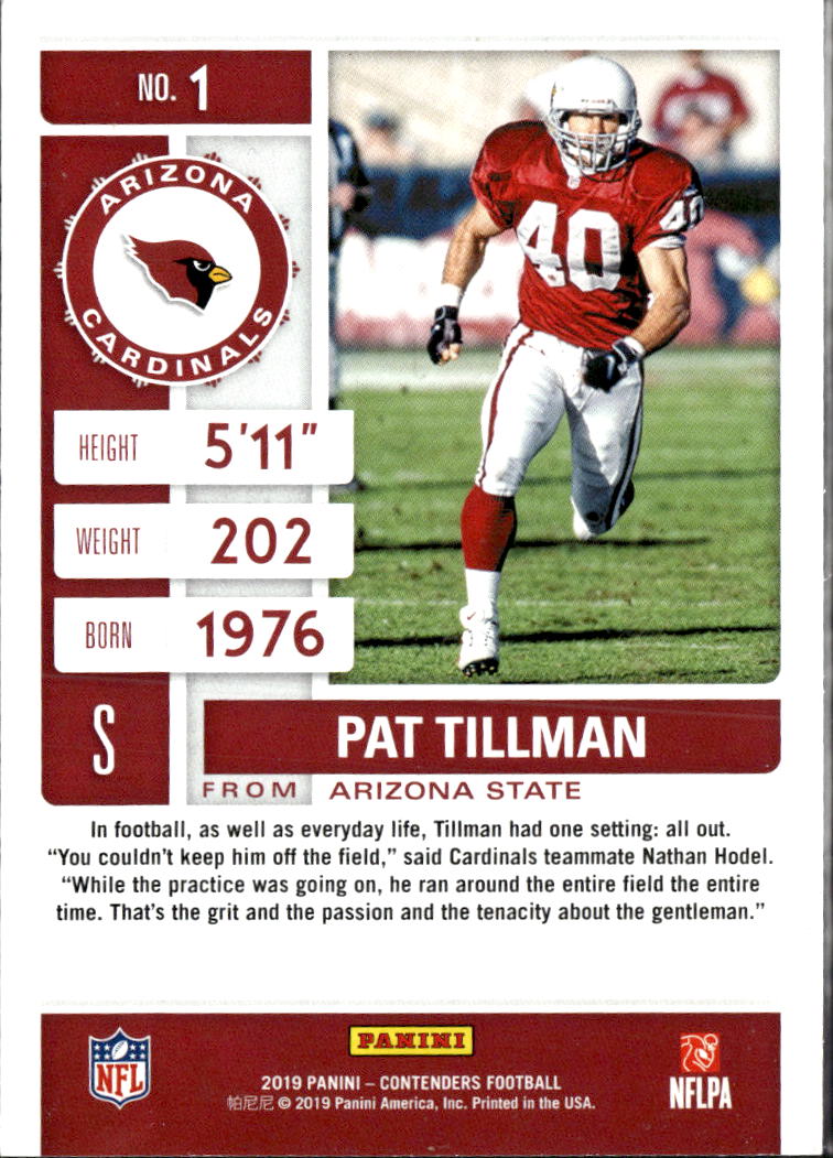 Pat Tillman 2019 Panini Contenders Football Season Ticket Arizona Cardinals