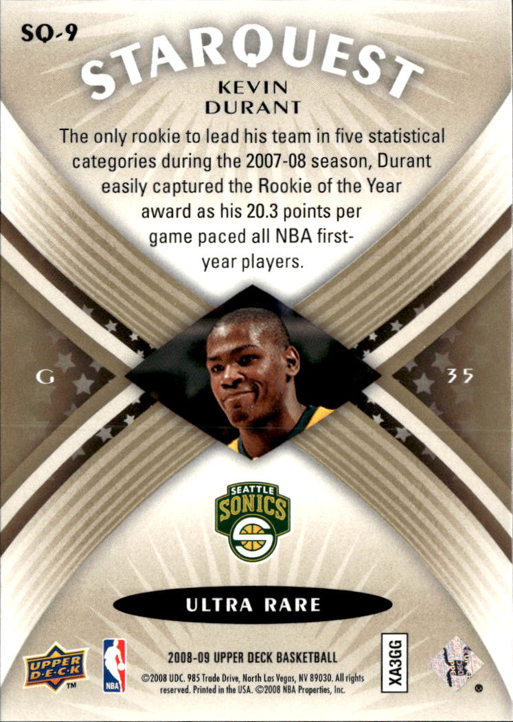 Kevin Durant 2008 Upper Deck StarQuest Ultra Rare Seattle Sonics