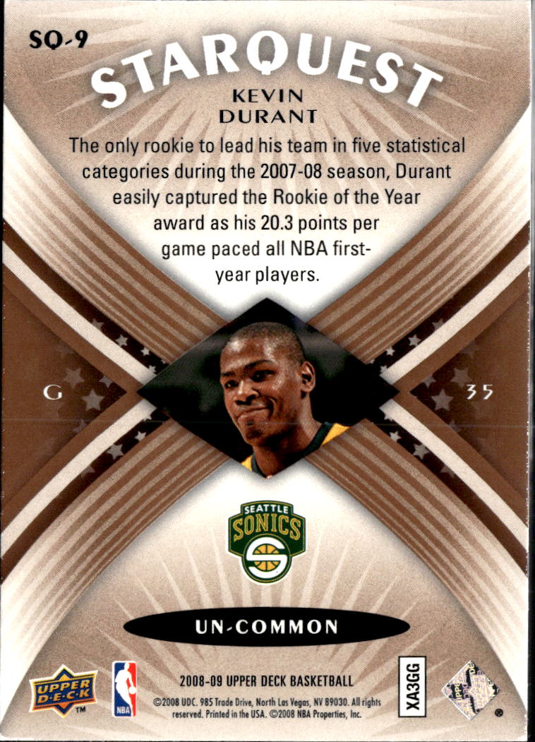 Kevin Durant 2008 Upper Deck Starquest Uncommon Seattle SuperSonics