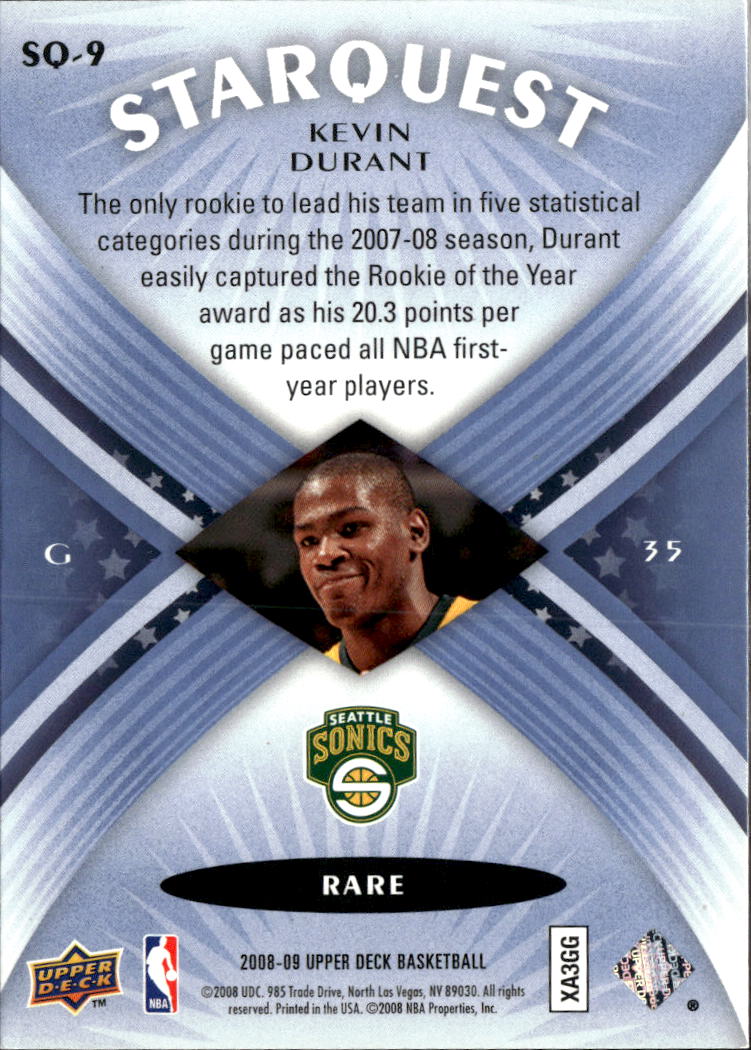 Kevin Durant 2008 Upper Deck StarQuest Rare Blue Seattle SuperSonics