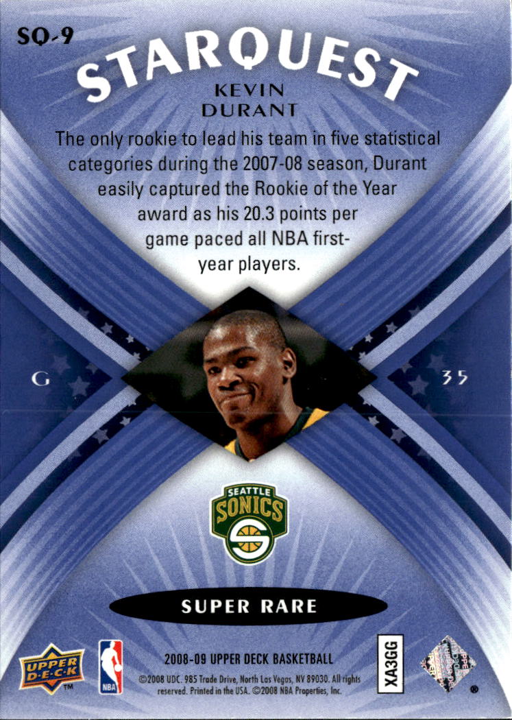 Kevin Durant 2008 Upper Deck StarQuest Super Rare Blue Seattle SuperSonics