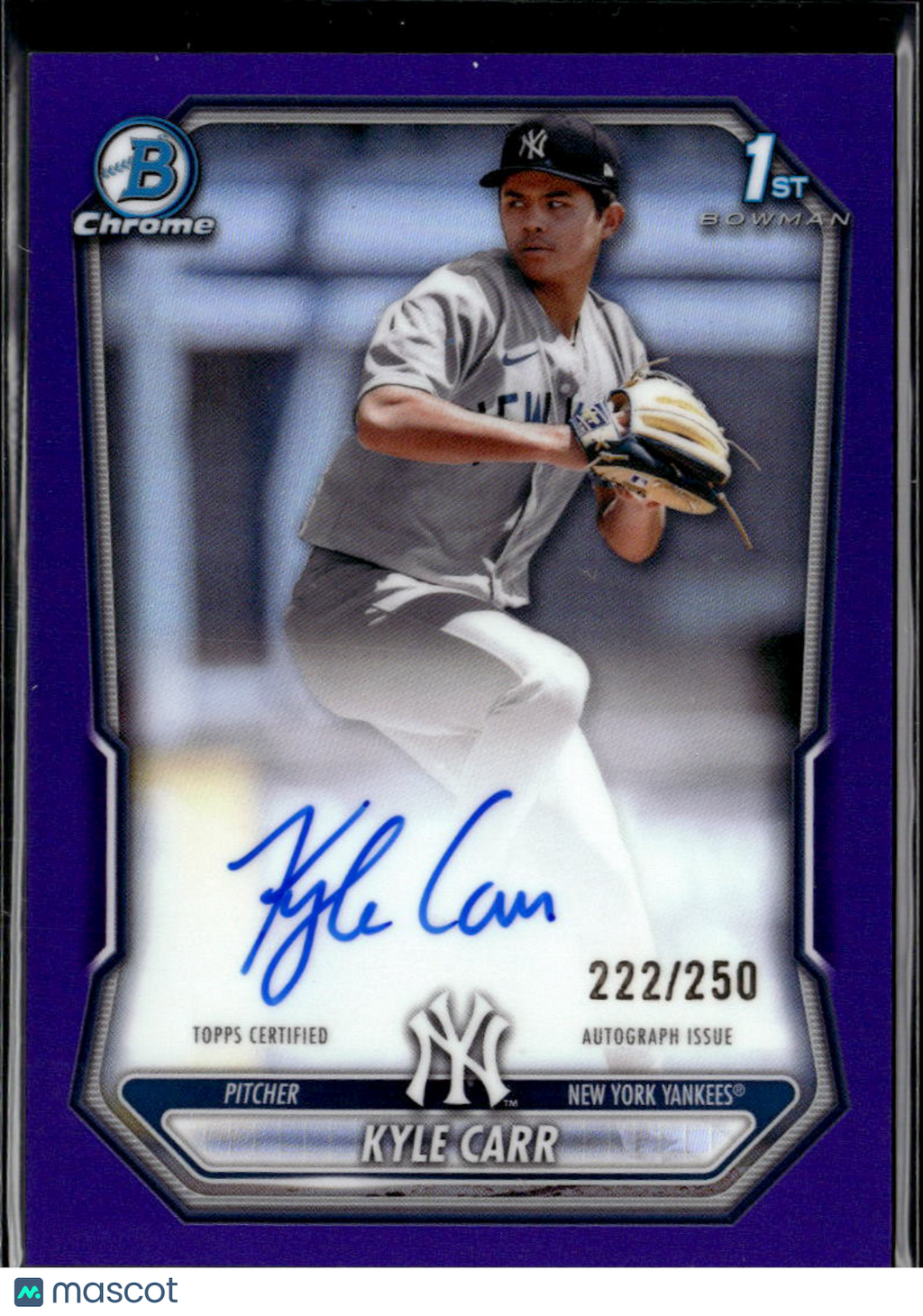 Kyle Carr 2026 Bowman Chrome 1st Auto Autograph RC 222/250 New York Yankees