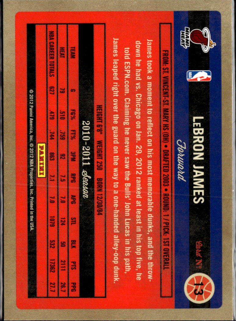 LeBron James 2010 Panini Past & Present SSP SHORTPRINT #13 Miami Heat