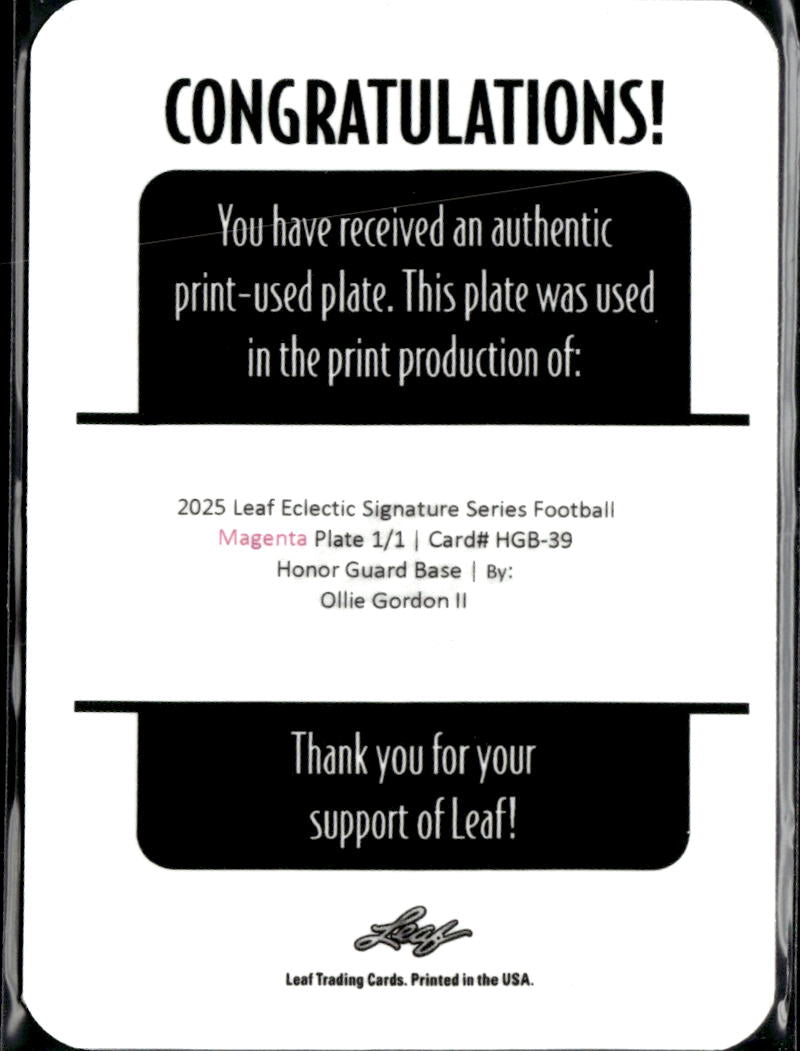 Ollie Gordon II 2025 Leaf Eclectic RC Magenta Printing Plate Oklahoma State 1/1