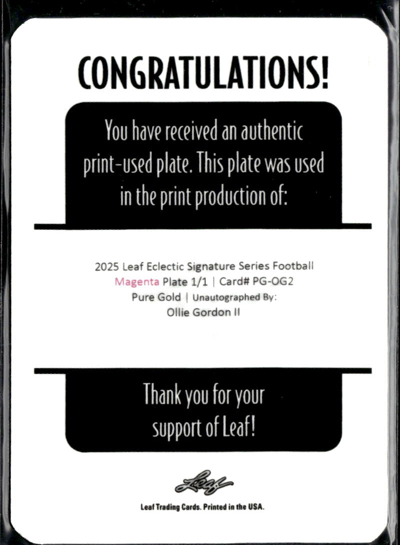Ollie Gordon II 2025 Leaf Eclectic RC Magenta Printing Plate Oklahoma State 1/1