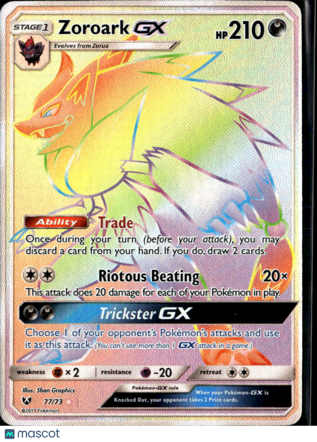 Zoroark GX 2017 Shining Legends Rainbow Secret Rare SR FA HR #77/73