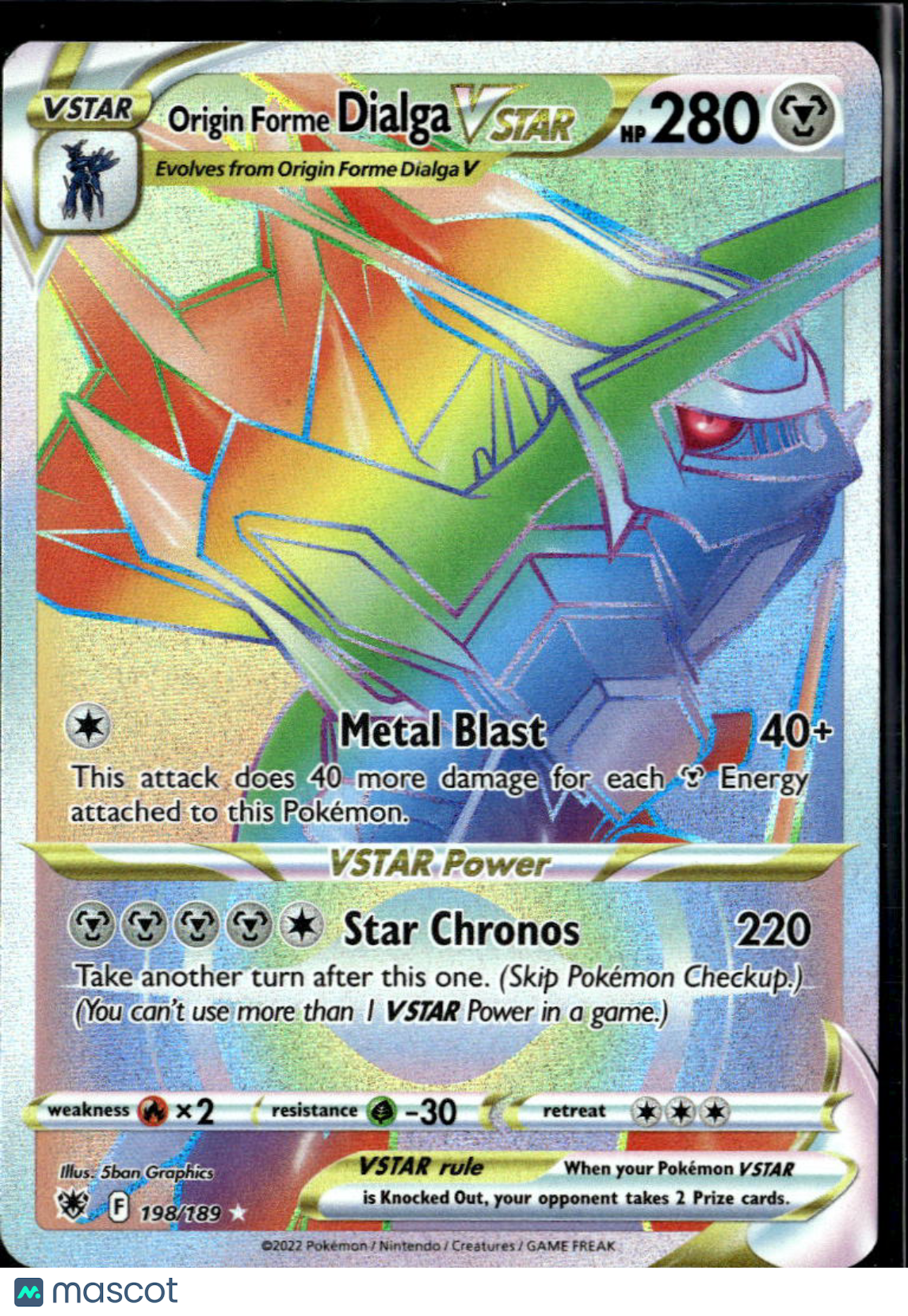 Origin Forme Dialga VSTAR 2022 Astral Radiance Rainbow Secret Rare HR #198/189