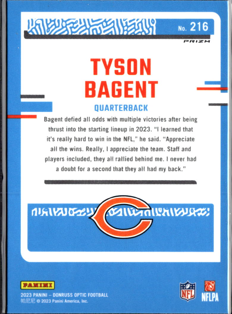 Tyson Bagent 2023 Optic Rated Rookie Blue Hyper RC Chicago Bears