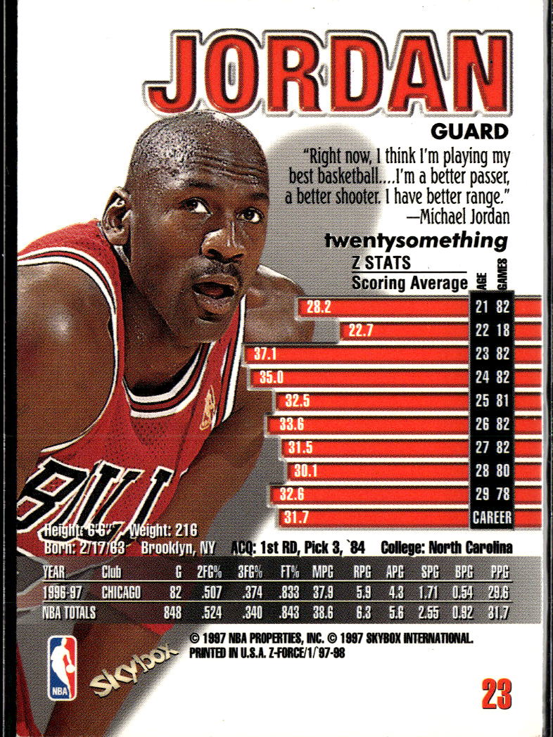 Michael Jordan 1997-98 SkyBox Z-Force #23 Chicago Bulls