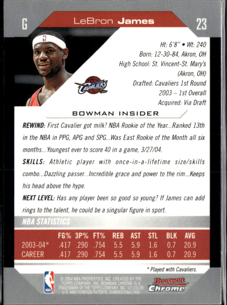 LeBron James 2004-05 Bowman Chrome #23 Cleveland Cavaliers