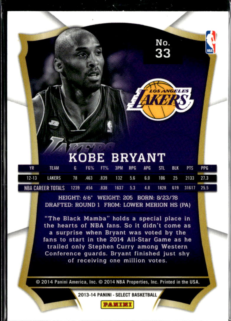 Kobe Bryant 2013-14 Panini Select #33 Los Angeles Lakers