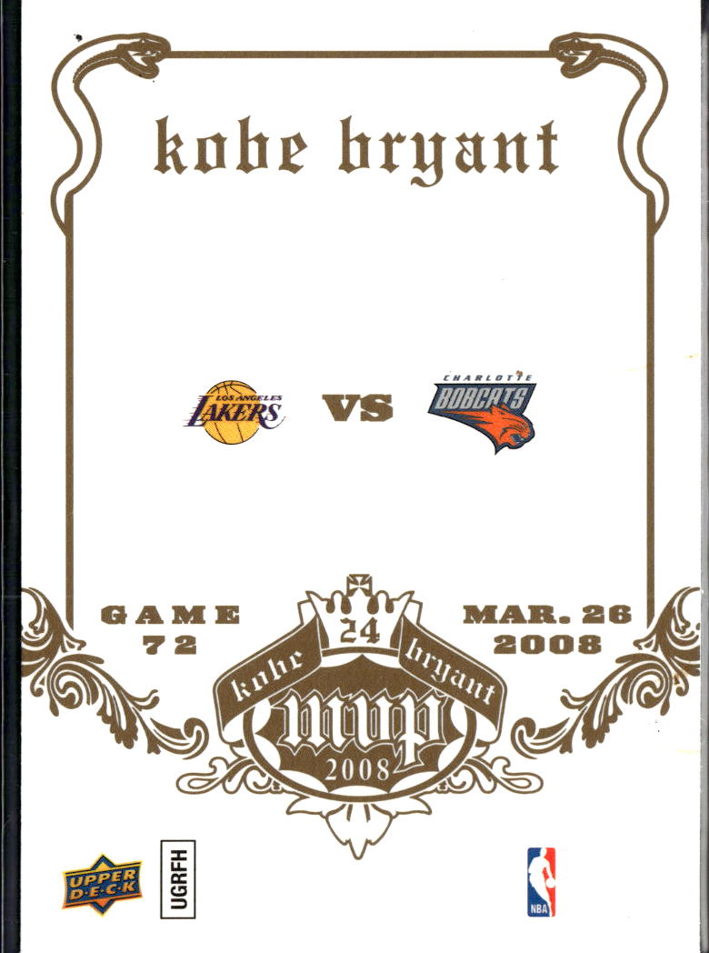 Kobe Bryant 2008 Upper Deck MVP White Los Angeles Lakers