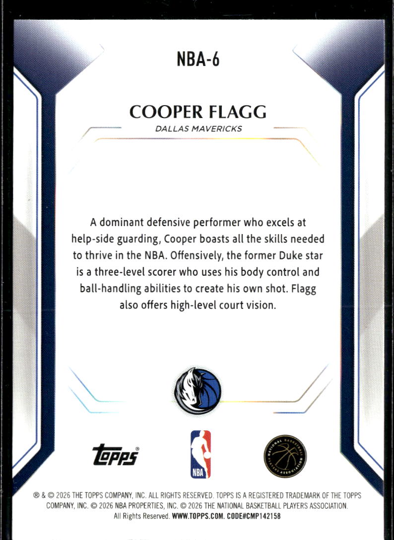 Cooper Flagg 2026 Topps NBA Rookie RC Dallas Mavericks