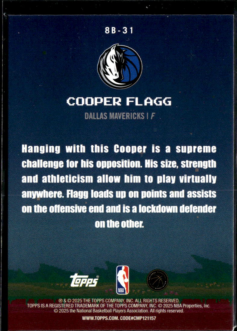 Cooper Flagg 2025 Topps 8-Bit Ballers Sand Glitter RC Dallas Mavericks