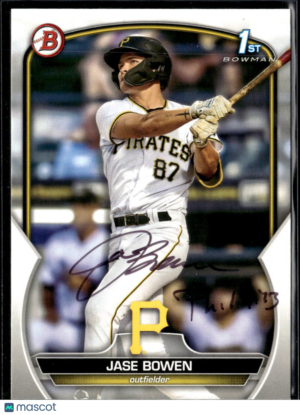 Jase Bowen 2023 Bowman 1st IP Auto Inscription Autograph Pittsburgh Pirates