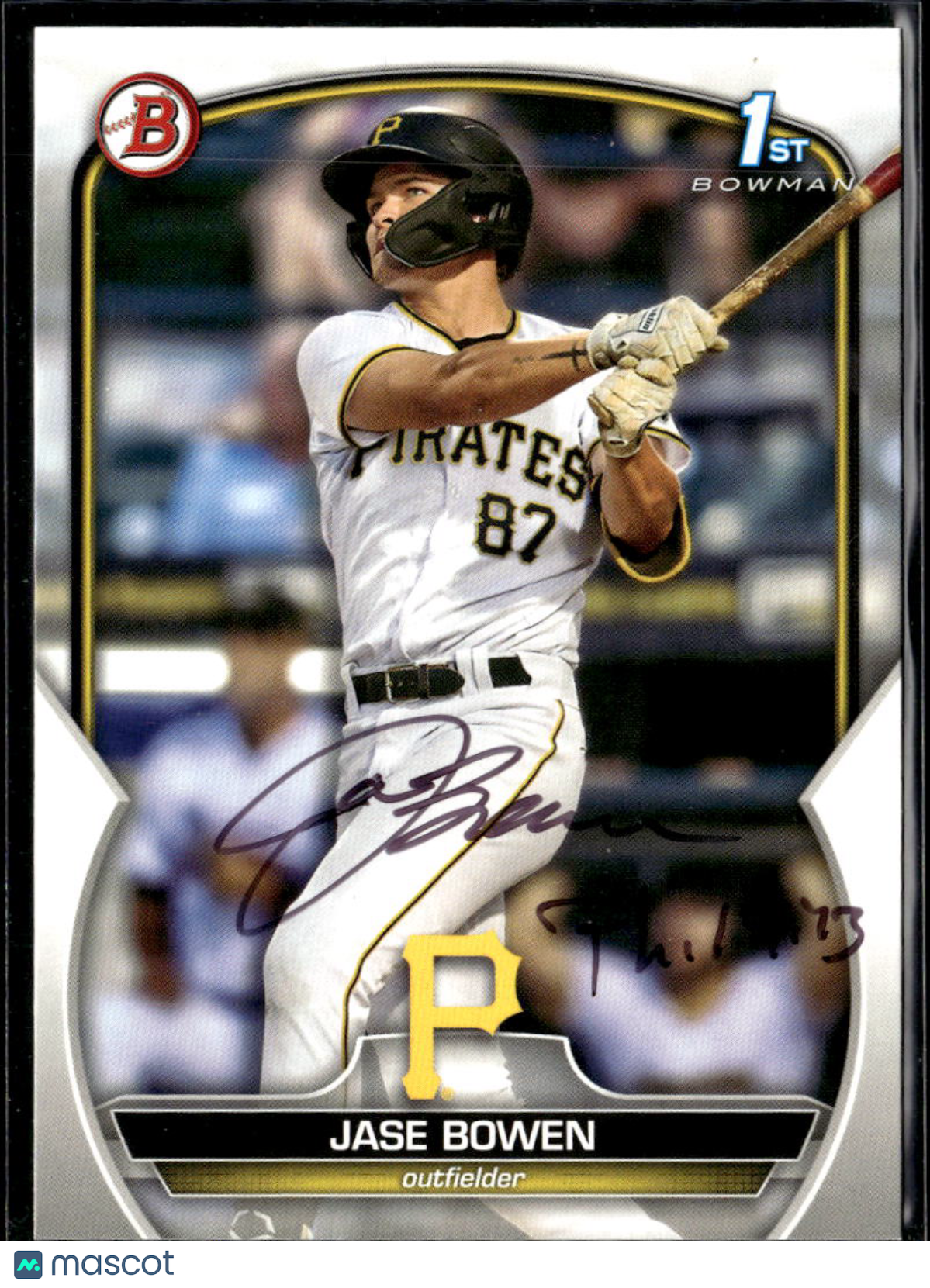 Jase Bowen 2023 Bowman 1st IP Auto Inscription Autograph Pittsburgh Pirates