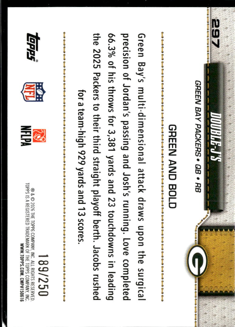 Josh Jacobs Jordan Love 2026 Topps Blue 189/250 Green Bay Packers