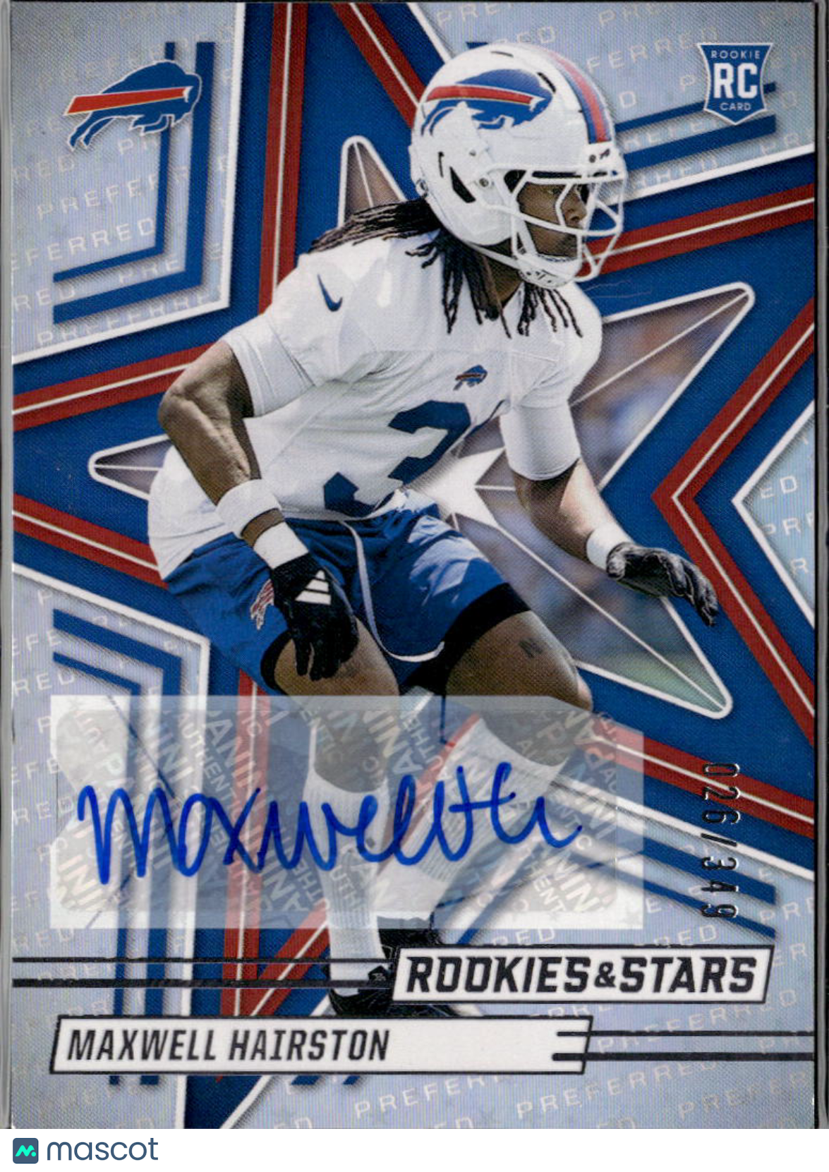 Maxwell Hairston 2025 Rookies & Stars Auto Autograph RC 26/349 Buffalo Bills