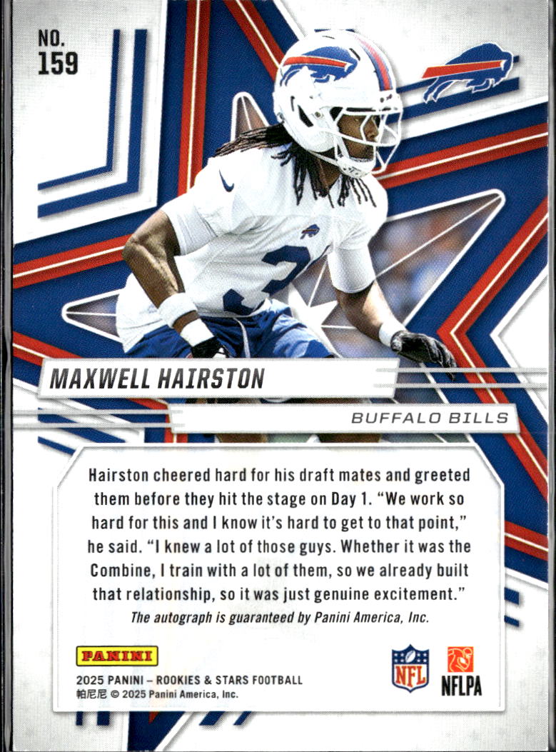 Maxwell Hairston 2025 Rookies & Stars Auto Autograph RC 26/349 Buffalo Bills