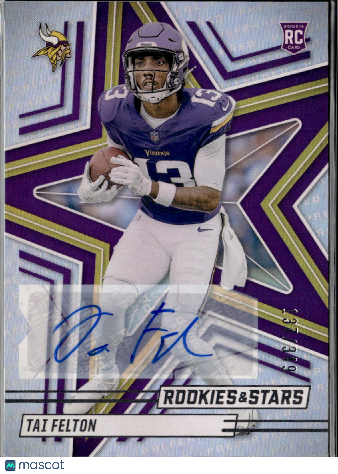 Tai Felton 2025 Rookies & Stars RC Auto Autograph /349 Minnesota Vikings