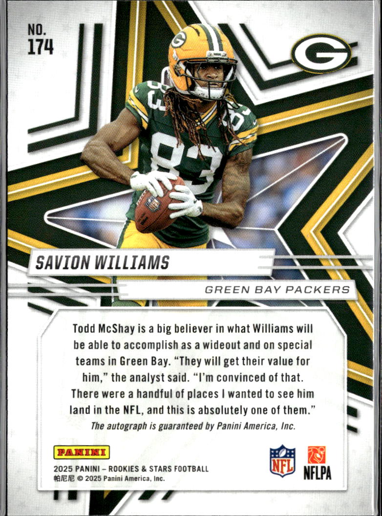 Savion Williams 2025 Rookies & Stars Auto Autograph RC /349 Green Bay Packers