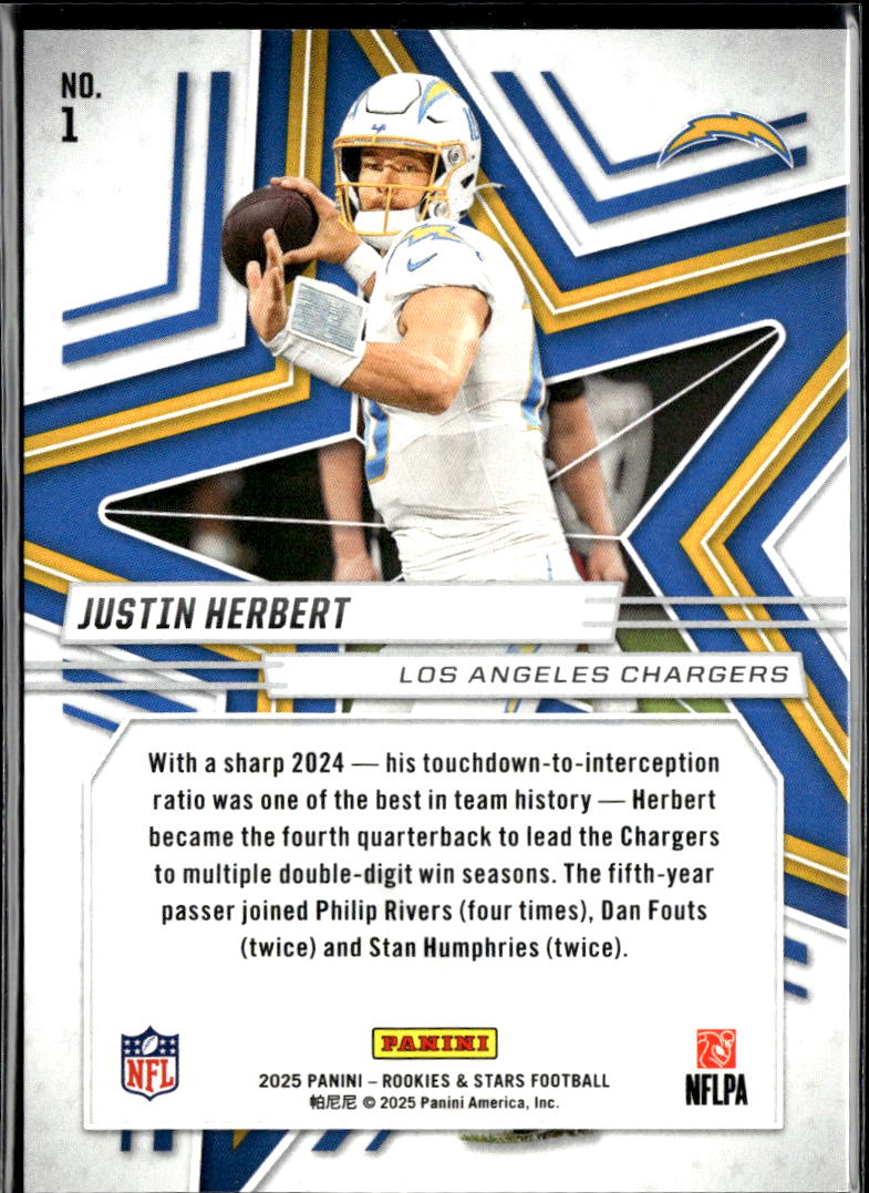 Justin Herbert 2025 Rookies & Stars Preferred Red 33/100 Los Angeles Chargers
