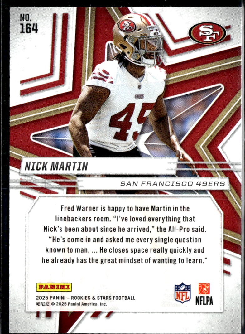 Nick Martin 2025 Rookies & Stars RC True Blue 54/149 San Francisco 49ers