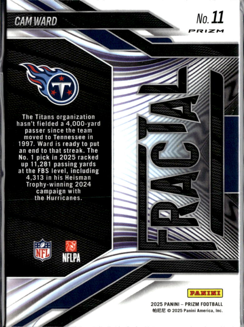 Cam Ward 2025 Prizm Fractal Green Ice Rookie Tennessee Titans