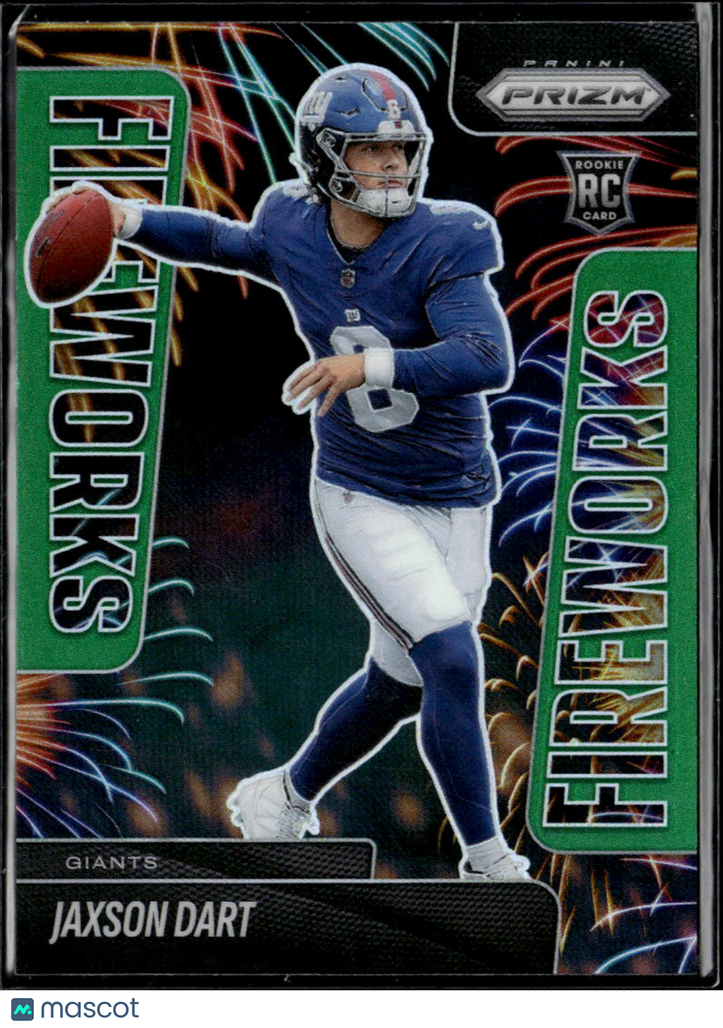Jaxson Dart 2025 Prizm Fireworks Green Rookie RC New York Giants