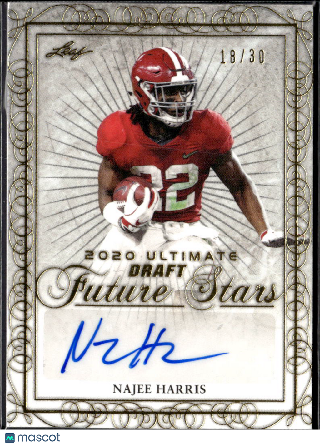 Najee Harris 2020 Leaf Ultimate Draft Auto Autograph RC 18/30 Alabama Crimson