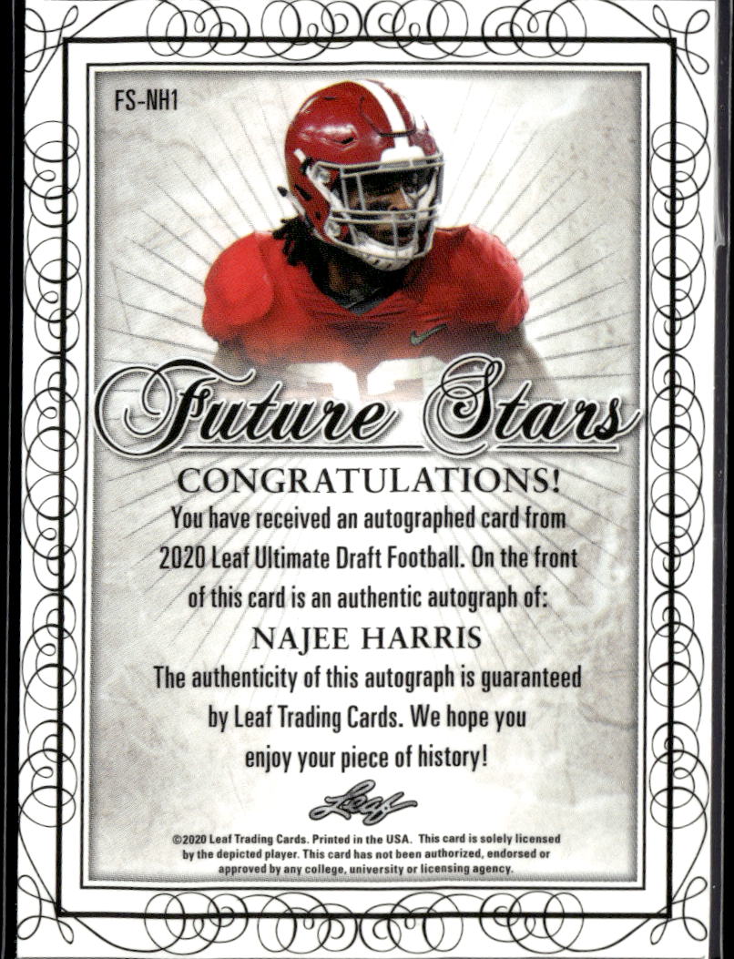Najee Harris 2020 Leaf Ultimate Draft Auto Autograph RC 18/30 Alabama Crimson