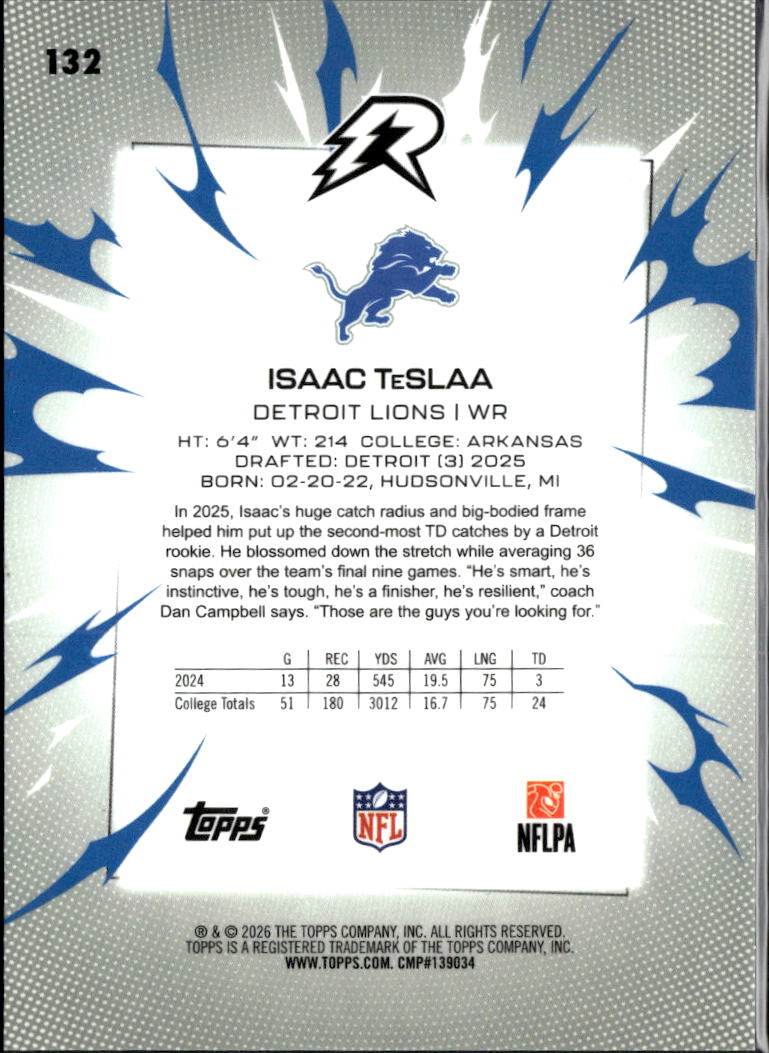 Isaac TeSlaa 2026 Topps Resurgence Black Rookie RC 100/399 Detroit Lions