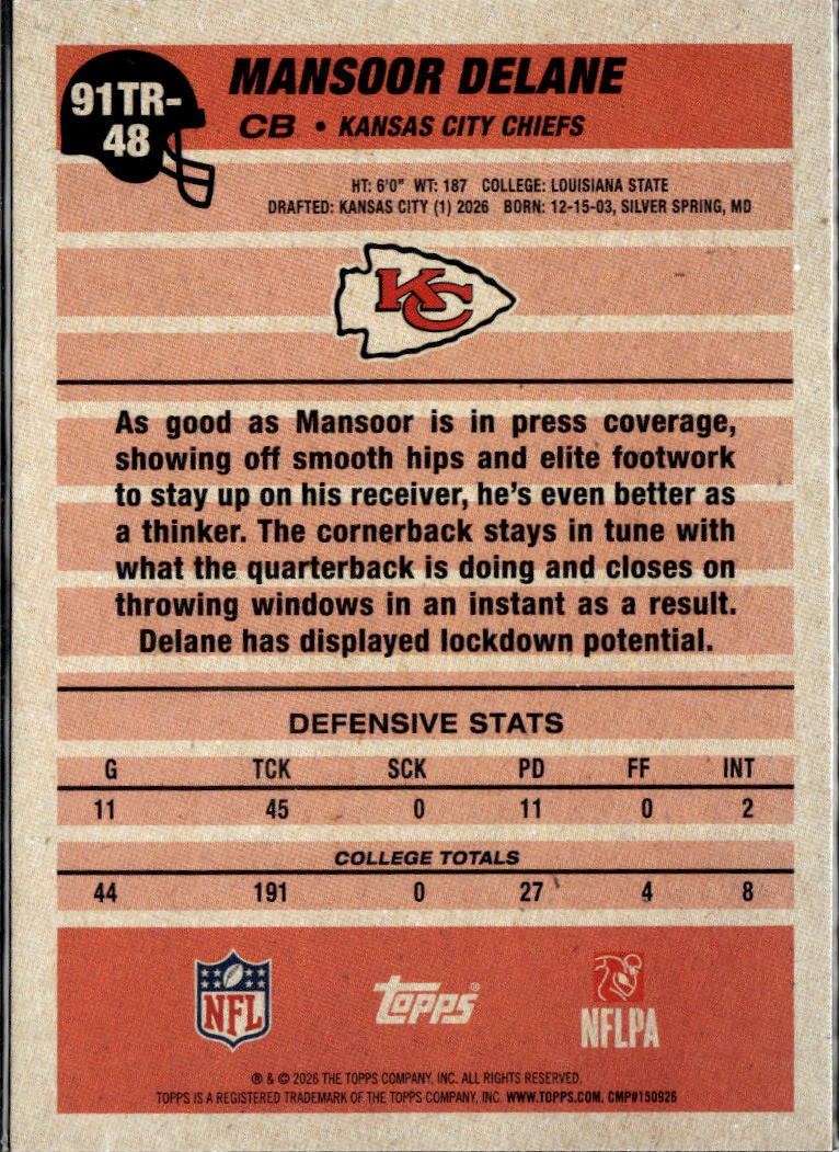 Mansoor Delane 2026 Topps Green Rookie RC 55/99 Kansas City Chiefs