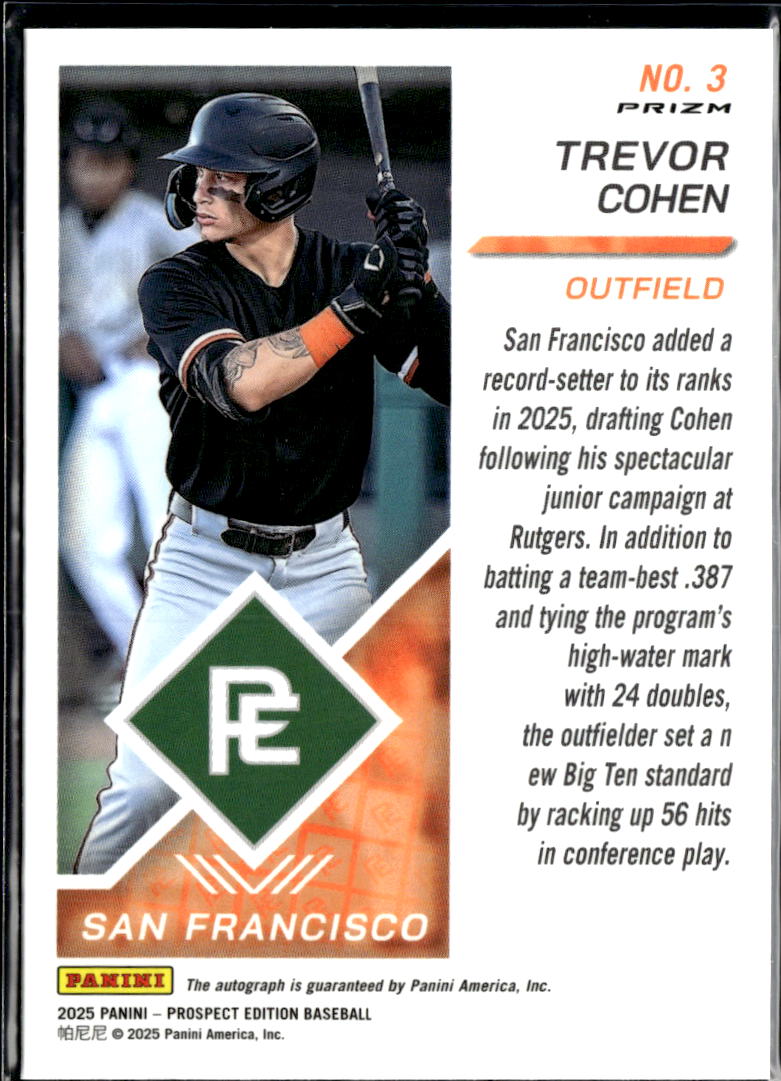 Trevor Cohen 2025 Prospect Edition Auto Autograph San Francisco Giants