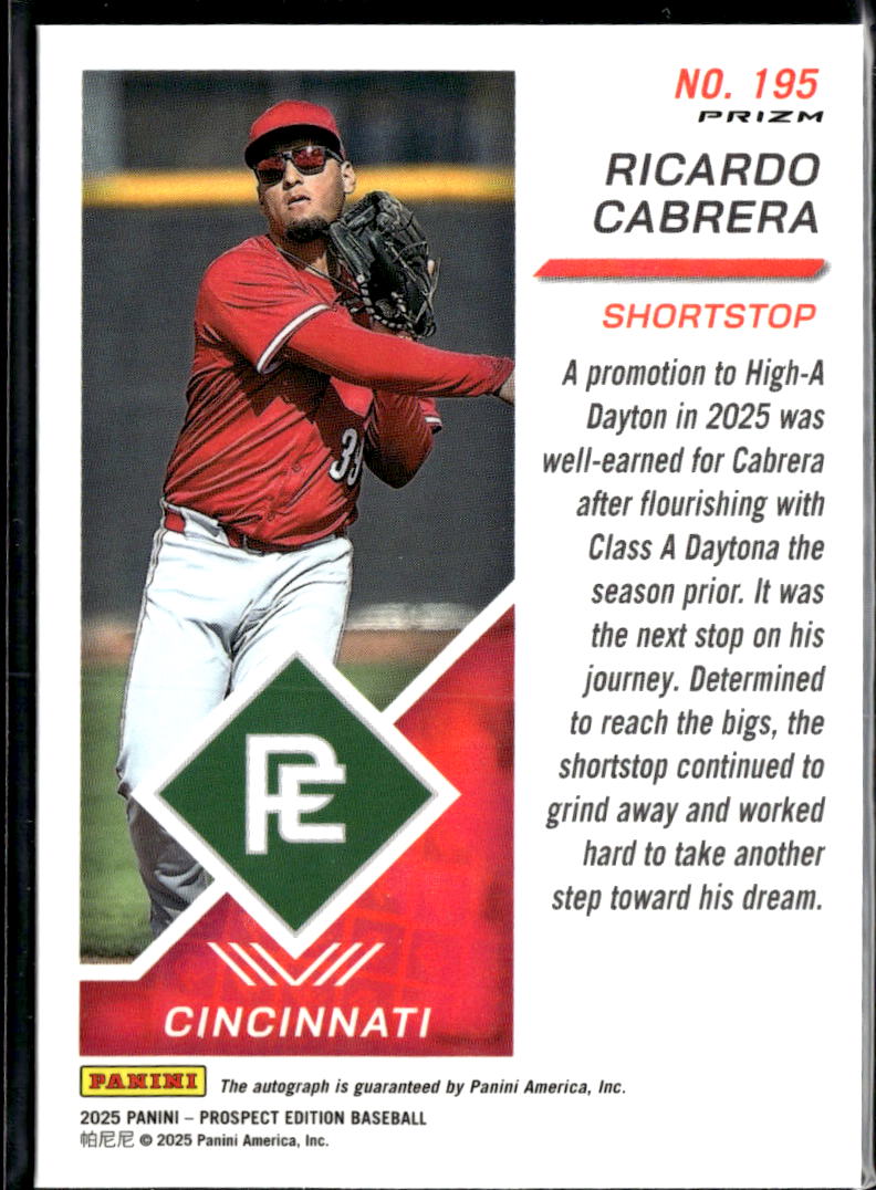 Ricardo Cabrera 2025 Prospect Edition Auto Autograph Cincinnati Reds