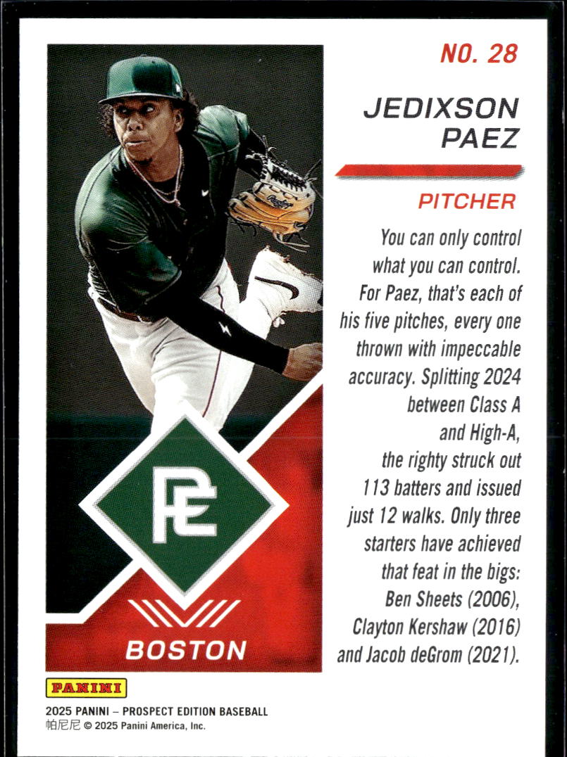 Jedixson Paez 2025 Panini Prospect Edition /49 Boston Red Sox