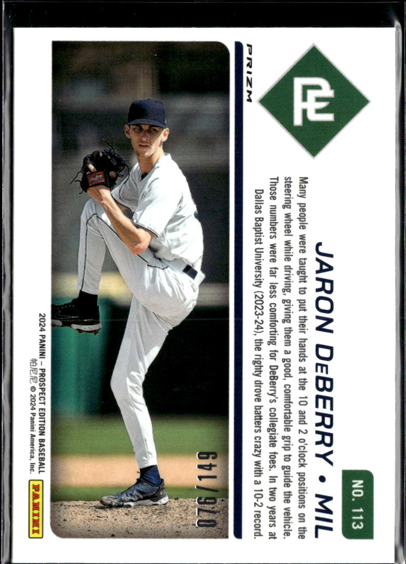 Jaron DeBerry 2024 Panini Prospect Edition Prizm Blue /149 Milwaukee Brewers
