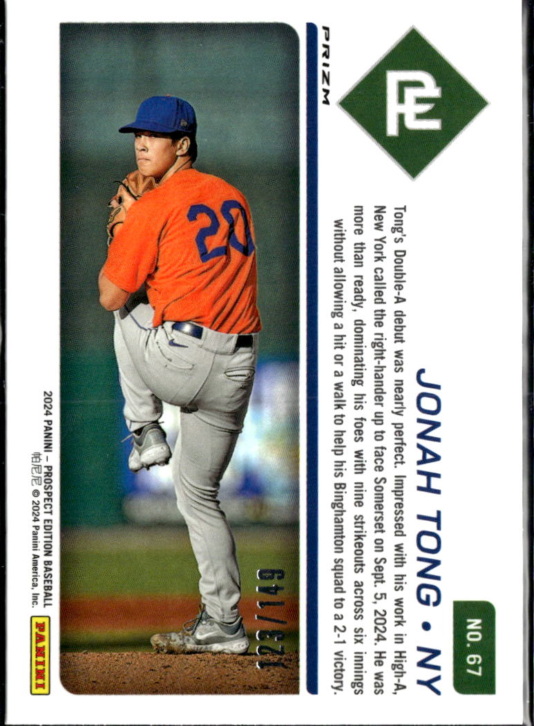 Jonah Tong 2024 Panini Prospect Edition Blue Prizm /149 New York Mets
