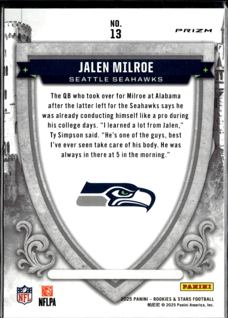 Jalen Milroe 2025 Panini Rookies & Stars Crusade Red RC Seattle Seahawks