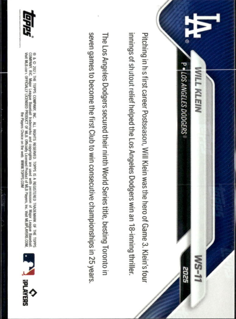Will Klein 2025 Topps Now Los Angeles Dodgers