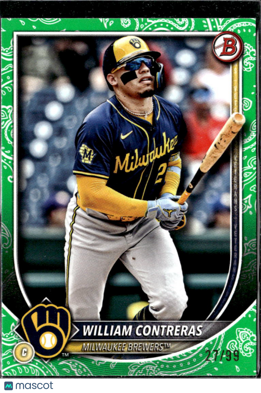 William Contreras 2025 Bowman Green Paisley 27/99 Milwaukee Brewers
