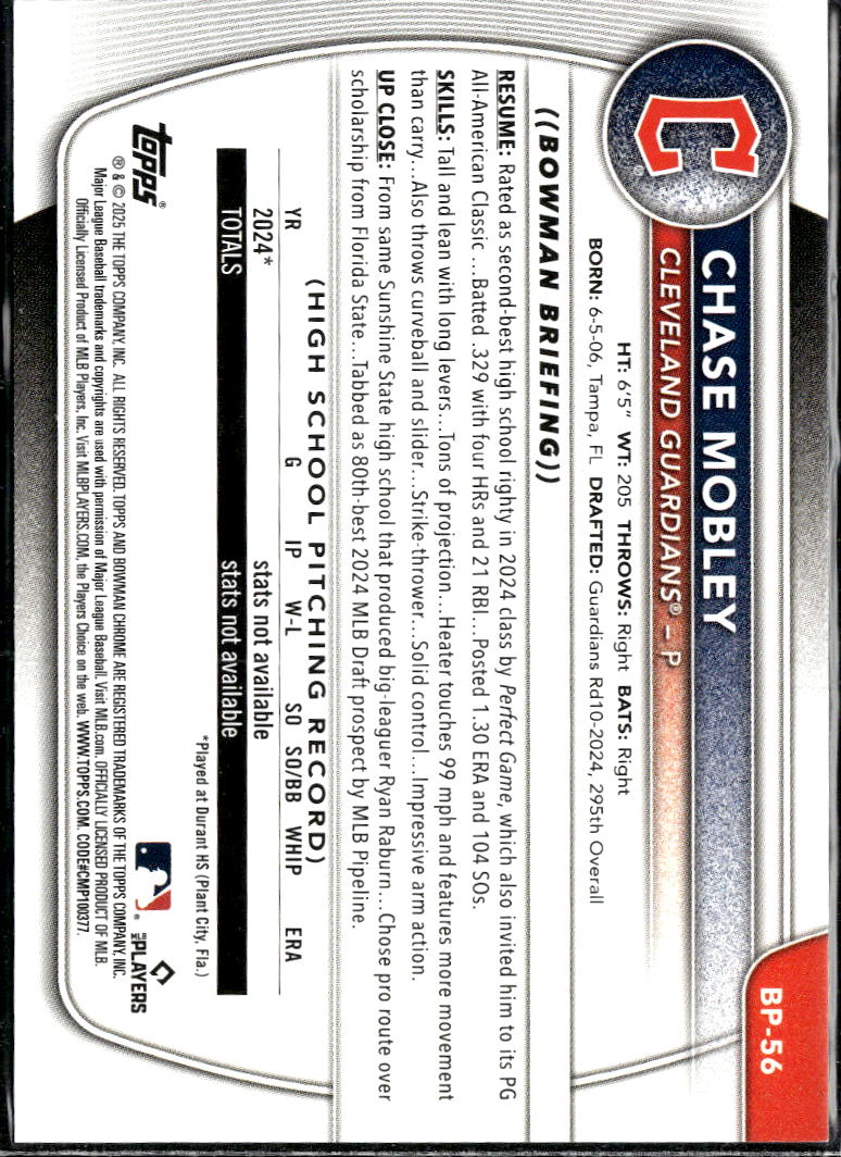 Chase Mobley 2025 Bowman Purple /250 Cleveland Guardians
