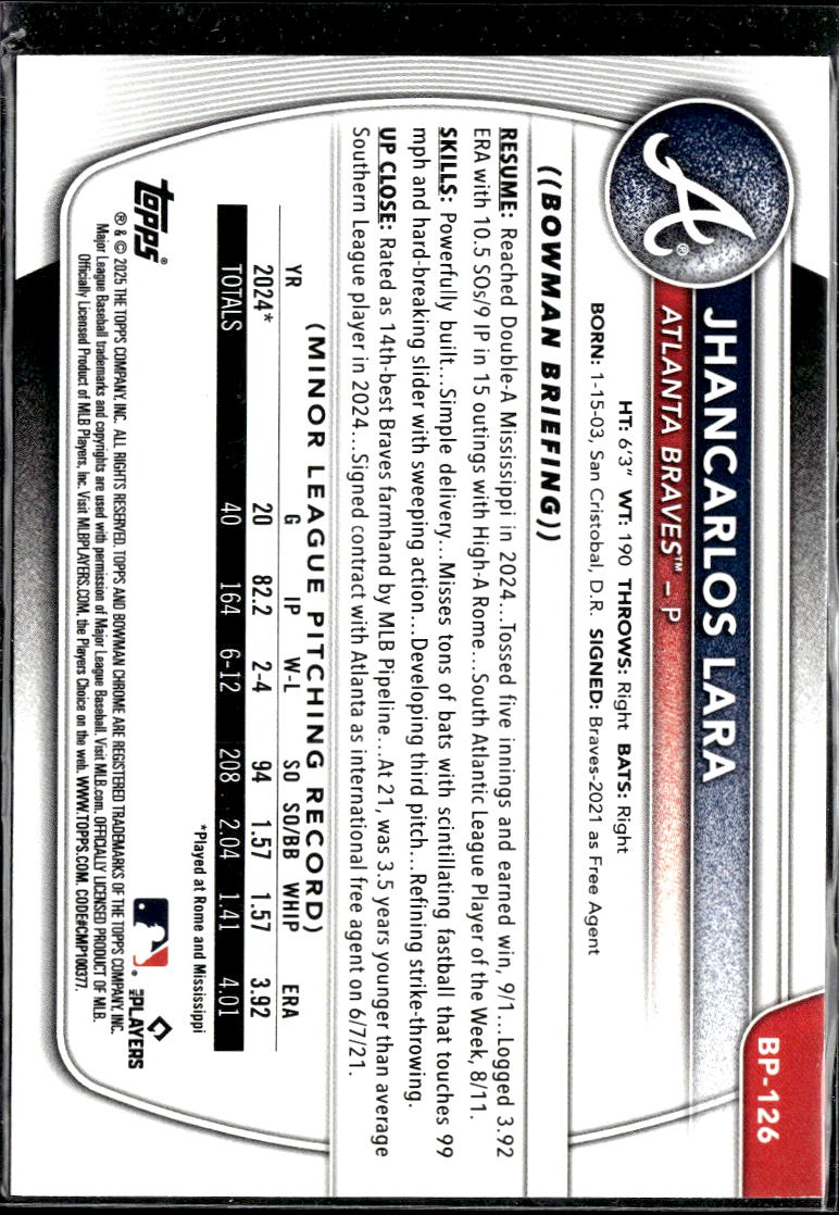 Jhancarlos Lara 2025 Bowman 1st Purple Paisley Atlanta Braves