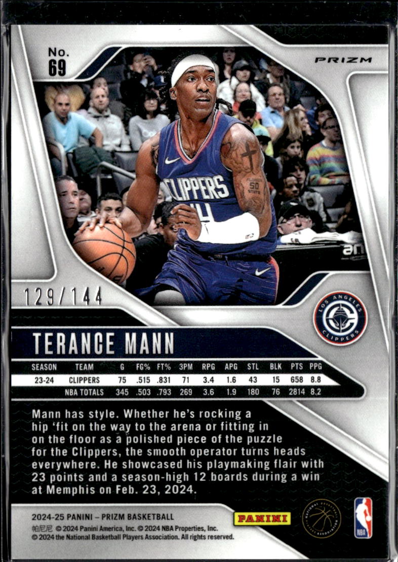 Terance Mann 2024-25 Panini Prizm Blue Sparkle /144 Los Angeles Clippers