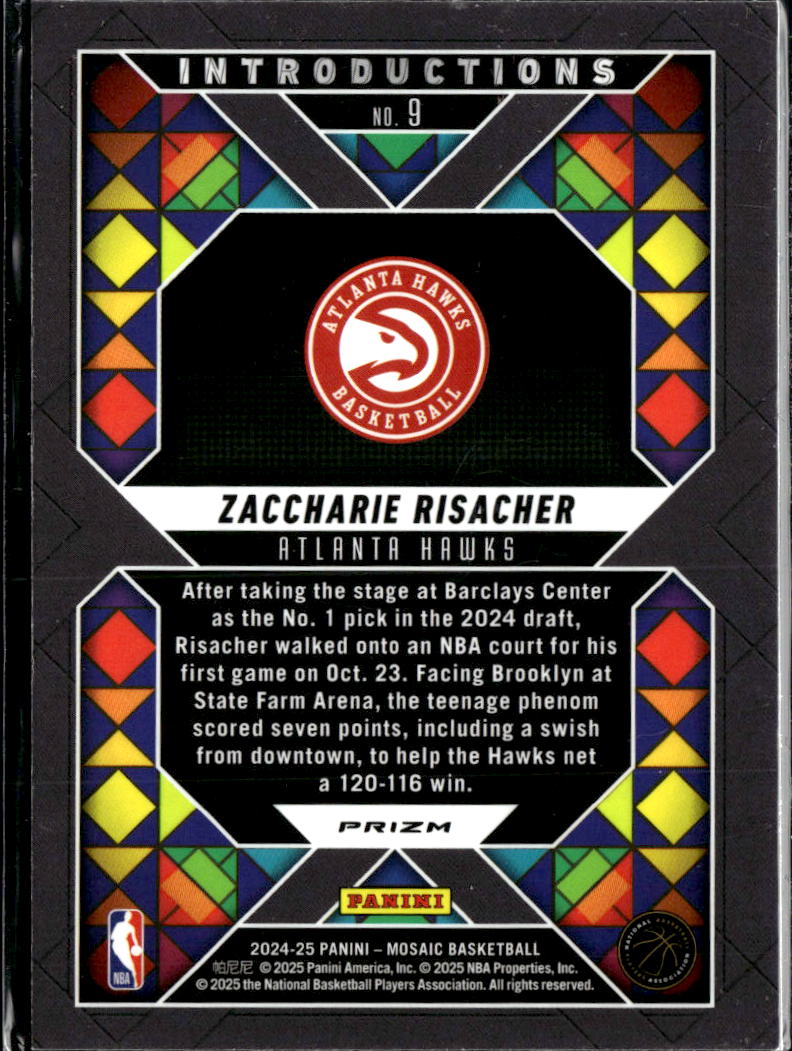 Zaccharie Risacher 2025 Mosaic Introductions Mosaics Prizm RC Atlanta Hawks