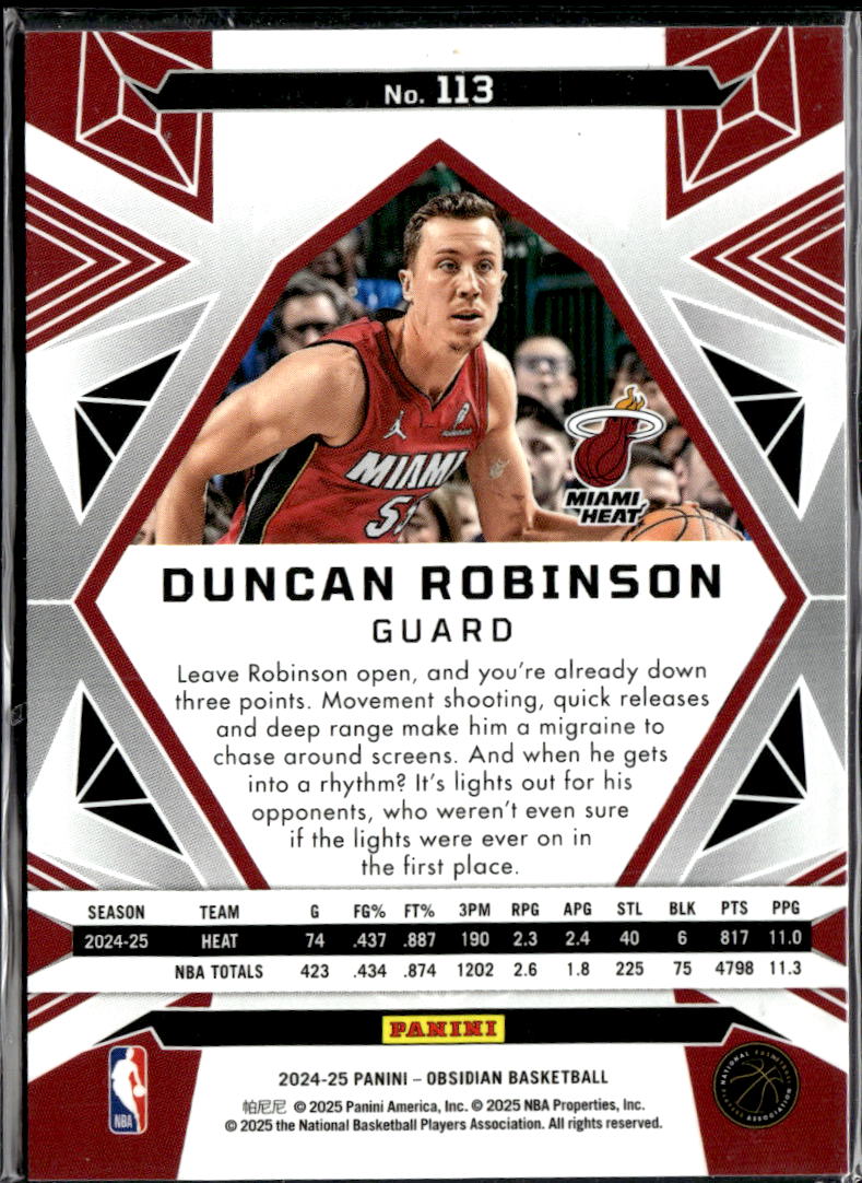 Duncan Robinson 2024-25 Obsidian Card Miami Heat