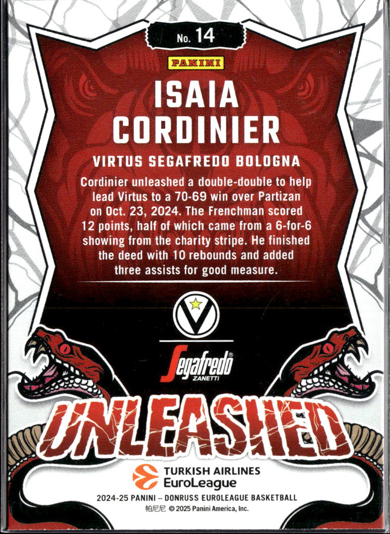 Isaia Cordinier 2025 Donruss EuroLeague Unleashed /149 Segafredo Bologna